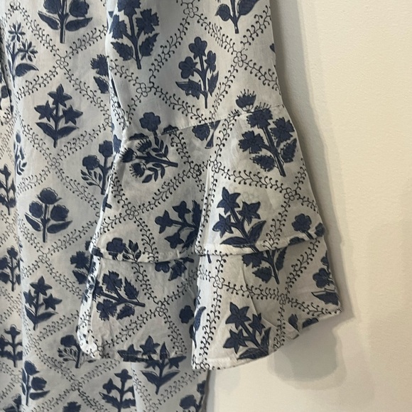 Madison Matthew’s boho floral blue white cotton tunic tiered ruffle sleeve Small - Picture 3 of 7